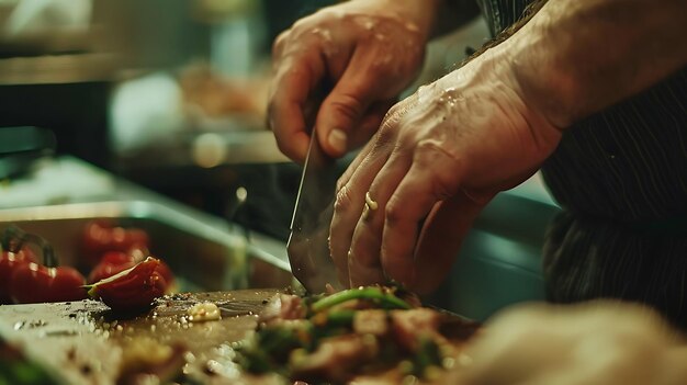 šéfkuchár pripravuje jedlo